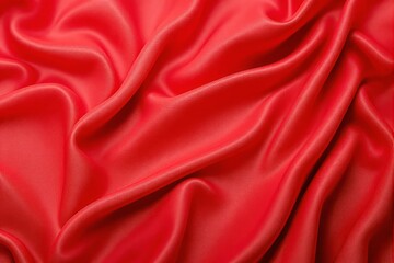 Obraz premium Bright red silk fabric texture with soft folds on light background.