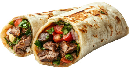 Delicious steak burritos mexican restaurant food indoor isolated on transparent background