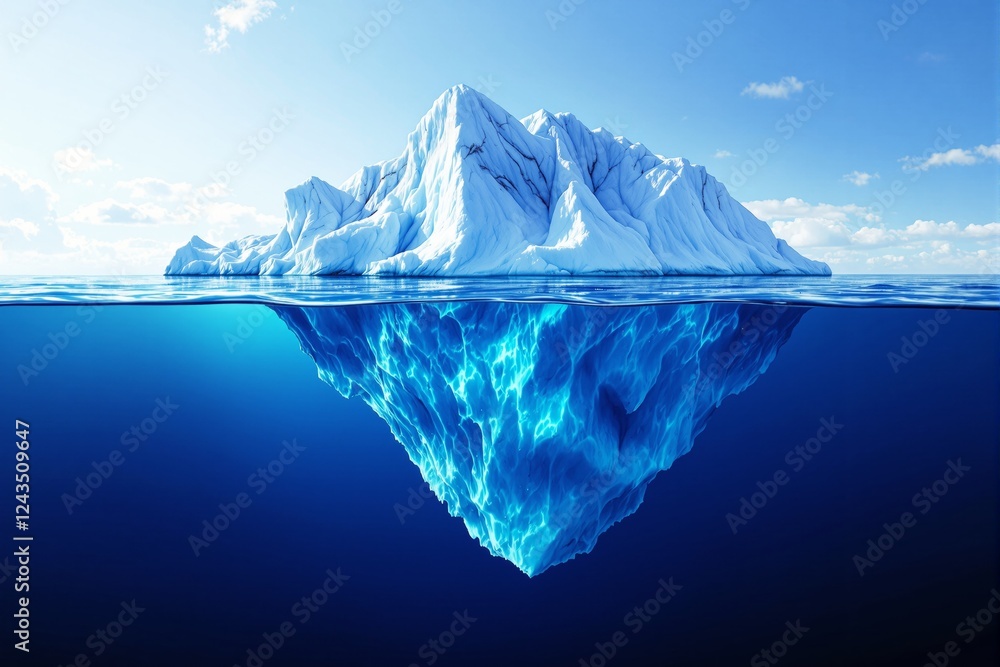 Poster iceberg with underwater structure in sunlight concept.