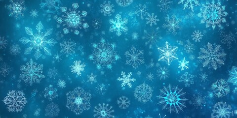 Intricate Blue Snowflakes Falling On Teal Background