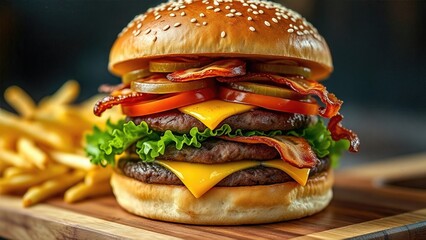 Artisanal Steakhouse Burger with Gourmet Toppings and Hand-Cut Fries A Culinary Masterpiece of Premium Ingredients and Expert Preparation