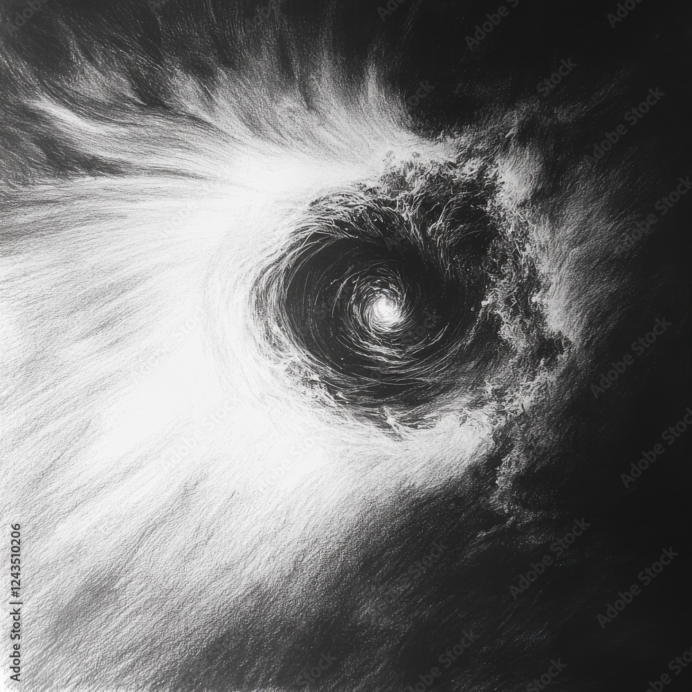 Poster Cosmic event horizon reveals distorted light patterns in deep space as stars and galaxies bend around this gravitational phenomenon