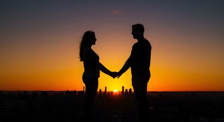 Fototapeta premium Silhouette of couple with sunset background.