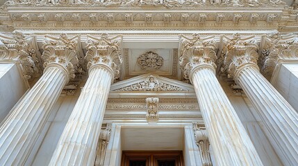Naklejka premium Ornate columns and entrance of classical building.