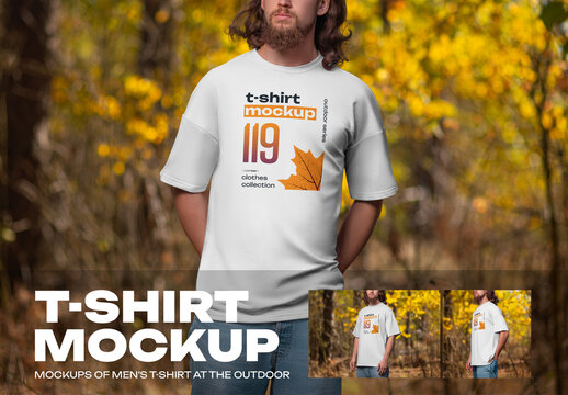 3 Mockups of Oversize  T-Shirt at Outdoor
