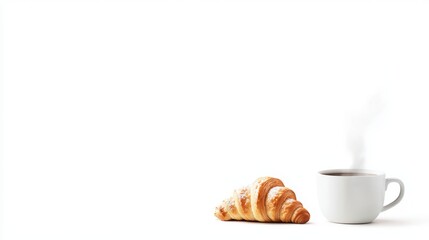 Aromatic coffee and golden croissant, a perfect start to your day freshly