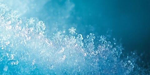 Intricate Snowflakes and Ice Crystals Glimmering Blue