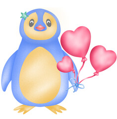 pretty pastel blue baby penguin holding heart balloon