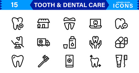 Dental Care & Tooth Icon Collection. Premium Vector Illustrations for Orthodontics, Oral Hygiene, and Dental Health Design Projects
