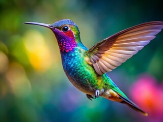 Obraz premium Iridescent Hummingbird in Flight, Jewel-toned Feathers, Nature Photography