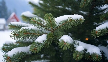 Frosty Pine Branch with Fresh Snow in Nature. 14