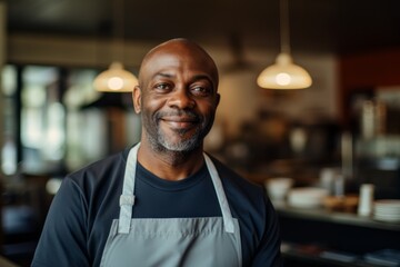 Fototapeta premium Smiling portrait of a middle aged African American small business owner