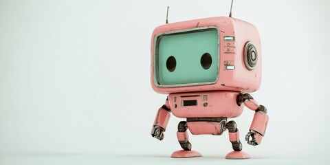 pink girl robot toy of a real vintage computer for Valentines Day concept 