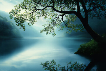 Fototapeta premium P A serene image of a peaceful riverbank with