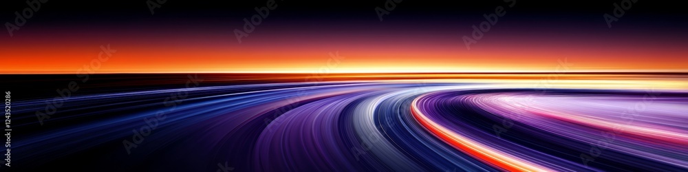 Poster vivid curved space with streaks of light, perspective of depth, dynamic lines and colors