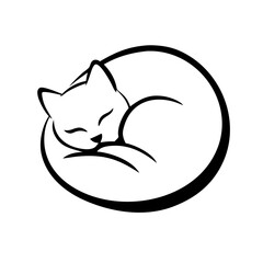 sleeping cat ,A modern, flat-design cat icon with sharp, clean lines, perfect for pet-related websites, apps, and branding.