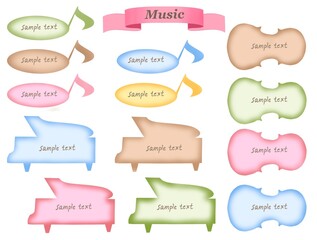音楽のフレームのシンプルな手描きイラストセット