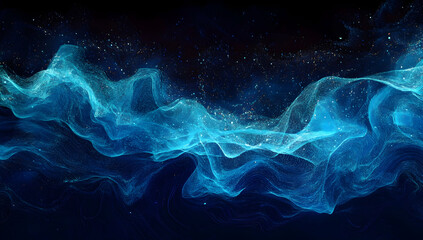 Obraz premium Abstract blue digital wave with glowing dots on a dark background