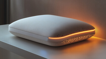 massage pillow, Modern stylish smart pillow with ambient lighting, designed for comfort and aesthetics in contemporary interiors