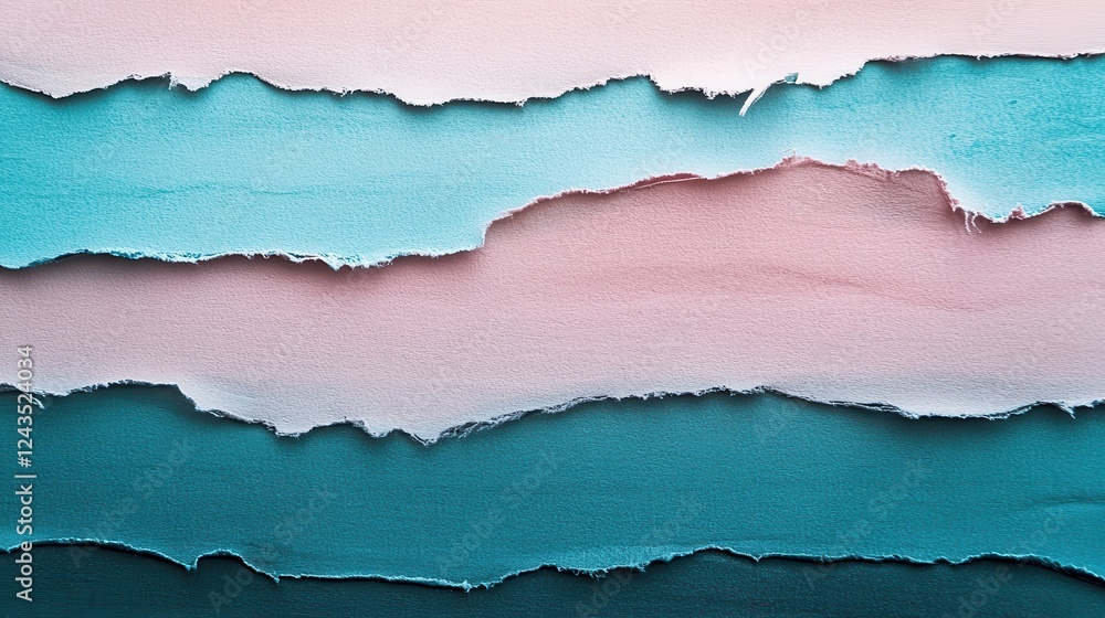 Poster soft pencil strokes create a serene gradient with textured torn borders in blue and pink hues