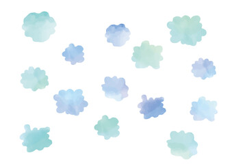 水彩、滲み、水滴、涼しい、あしらい、背景、ポップ、ブルー、ミントグリーン