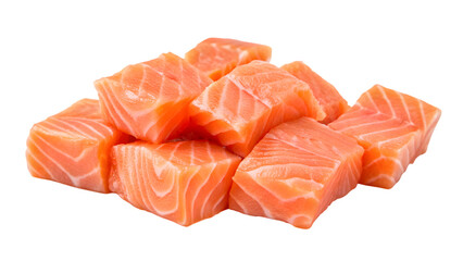 fresh diced raw salmon isolated on white