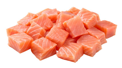 fresh diced raw salmon isolated on white