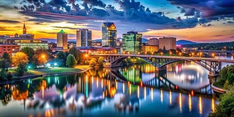 Fototapeta premium Knoxville Tennessee Night Skyline Cityscape Dramatic Lights Urban Panorama