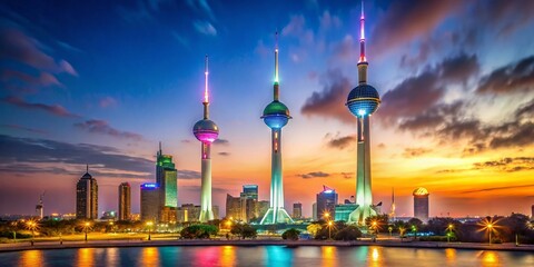 Obraz premium Kuwait Towers Timelapse Hyperlapse: Iconic Landmark of Kuwait City at Night