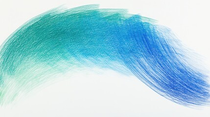Colorful gradient pencil strokes create smooth arcs representing an artistic expression of blue and green hues on white paper