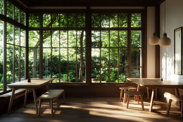 P A summer picture of a serene tea house in a