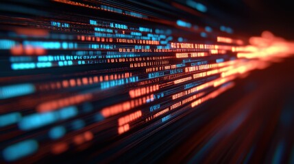 Naklejka premium Abstract digital background featuring vibrant blue and orange lines, suggesting movement and data flow in a technology-themed design.