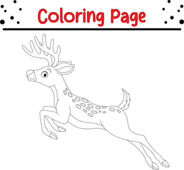 Cute Deer coloring book page. Jungle animal coloring page.