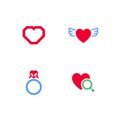 Set icons or Valentines day symbols, holiday signs designed for celebration, vector trendy modern style.