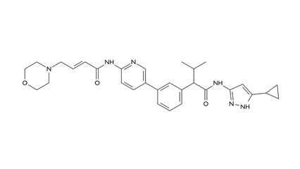 tacaciclib molecule, structural chemical formula, ball-and-stick model, isolated image antineoplastic agent