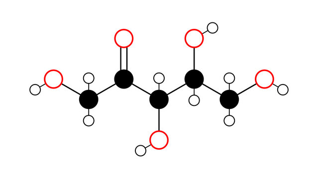 ribulose molecule, structural chemical formula, ball-and-stick model, isolated image monosaccharide