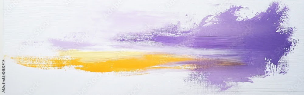 Poster bold minimalist canvas artwork showcasing vibrant strokes of purple and yellow against a white backg