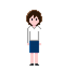 白いブラウスと紺のタイトスカートを着た女性のドット絵 | ピクセルアート | ビジネス・カジュアル