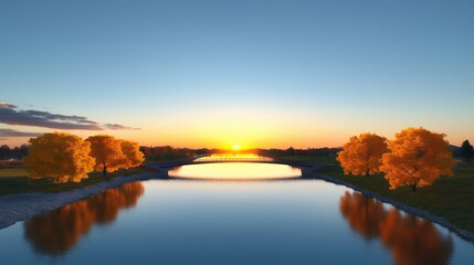 Fototapeta premium Autumn Sunset Over Tranquil Lake