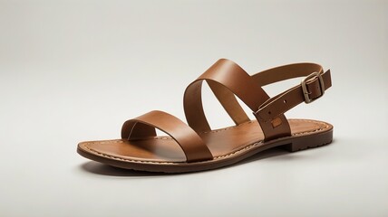 Brown Leather Minimalist Sandals on Light Background