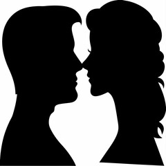  Elegant Black and White Illustration of a Man and Woman Facing Each Other