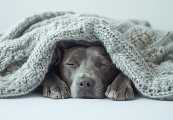 Cozy Sleeping Dog Wrapped in Warm Blanket, Peaceful and Serene, Perfect for Illustrating Comfort and Relaxation in Pets