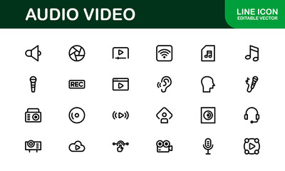 Audio Video Icon Pack. Scalable Illustrations for Music, Film, Podcasting, and Content Creation Needs