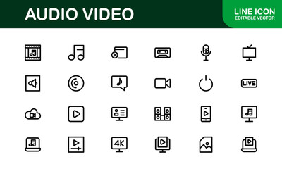 Audio Video Icon Pack. Scalable Illustrations for Music, Film, Podcasting, and Content Creation Needs