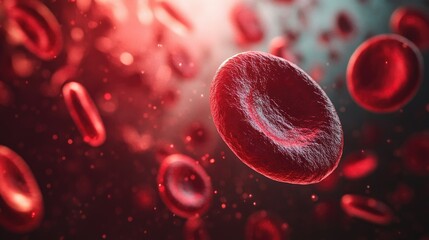 Fototapeta premium Close-up of Red Blood Cells in Motion with Dramatic Lighting Effects