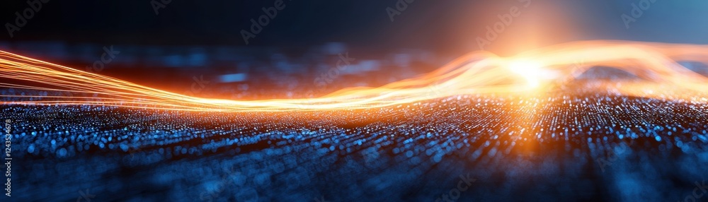 Poster a glowing wave of light flows over a textured surface, creating a dynamic visual effect of energy an