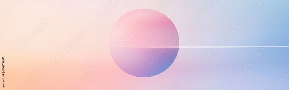 Poster Circular gradient design creates a soft, minimalistic transition from cool blues to warm pinks in a serene background