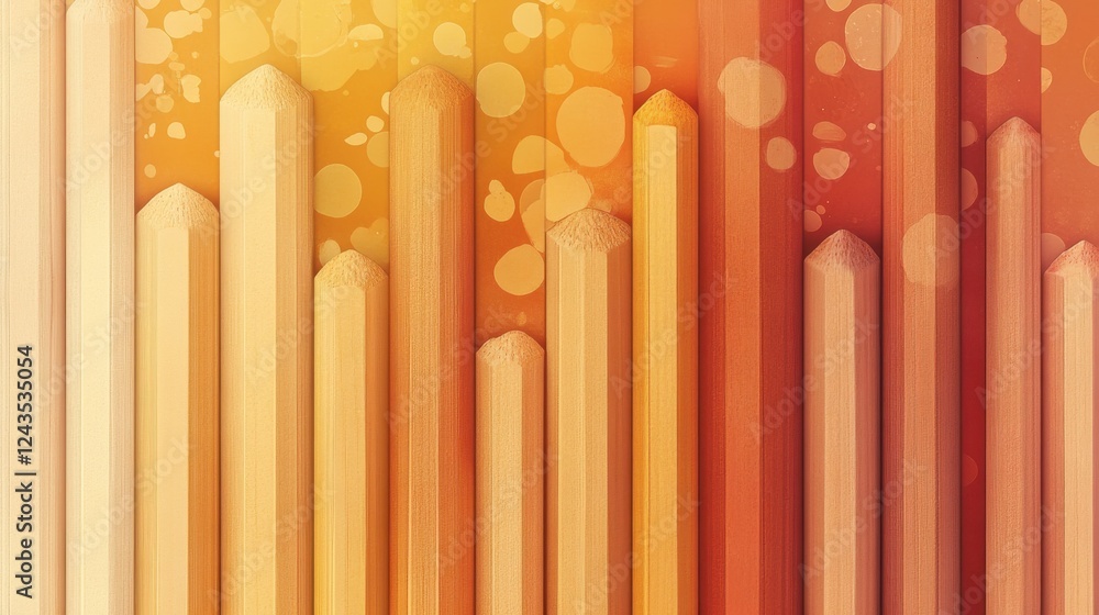 Poster Minimalist design featuring dotted pencil strokes in warm hues of orange and yellow with a soft gradient backdrop