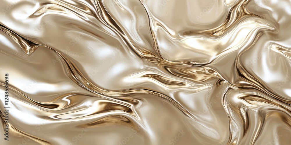 Poster elegant metallic foil texture with smooth, flowing patterns reflecting light in various shades of go