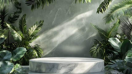Marble Display Platform Surrounded By Lush Tropical Foliage